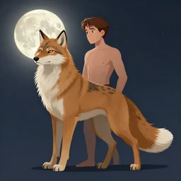 a white man with brown hair and an unblurred face is in the process of transforming into a furry female werewolf at the full moon, standing in a bedroom looking shocked at his transformation. art by ilya kuvshinov, rossdraws, sharp focus, art by wlop and artgerm, extreme detail, detailed drawing, hyper detailed face