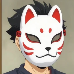 Haikyuu wearing a kitsune mask.