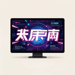 the word screen on a plain background japanese cyberpunk chinese illustration concept art trending on arstation 4 k, graphic design, by kim jung ji, katsuhiro otomo and junji ito