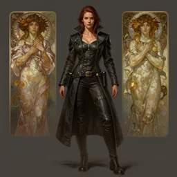 portrait of a full body of beautiful female detective, d & d, coat, fantasy, arcane, flat lighting, intricate, muscular, highly detailed, digital painting, artstation, concept art, smooth, sharp focus, illustration, art by simon bisley and greg rutkowski and alphonse mucha, natural tpose