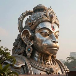high quality 3 d futuristic biomrphic hanuman! head building in mumbai!! centre, kalighat, highly detailed, cinematic smooth, berenice abbott & john j. park, dramatic morning light, long shot, low angle, uhd 8 k, sharp focus