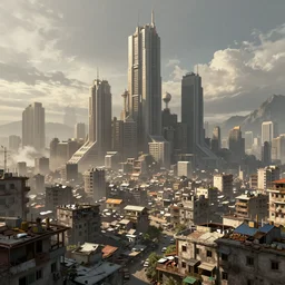 slums below a megastructure city, megacity, sci-fi, matte painting, concept art, style by dylan cole