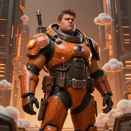portrait of a fat man sci fi soldier ranger, brutalist city architecture, orange dark epic, emissive lights and cables and wires, high details, ceremonial clouds, dripping paint, fibonacci rhythm, artstation, art germ, wlop, pablo dominguez, sabbas apterus, award - winning, artstation