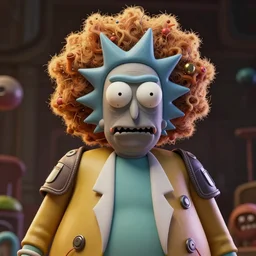 rick and morty fused with a lovecraft fat space zombie wearing a exploding wig, photo, portrait, 3d, high details, intricate details, by vincent di fate, artgerm julie bell beeple, 90s, Smooth gradients, octane render, 8k, volumetric lightning, High contrast, duo tone, depth of field, very coherent symmetrical artwork