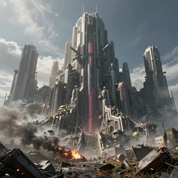 an epic 3 d mattepainting and photobash of a massive cyberpunk mountain of alien civilization with style of futuristic and hyper - realist and post apocalypse including nuclear war and daylight and interstellar with scifi blockbuster cg vfx concept art riot cinematic bio hazard soviet by zdislaw beksinski and fvckrender and visualdon trending on cgsociety unreal engine 5