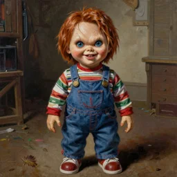 painting of chucky by jeremiah ketner and gustave dore | horror themed | creepy