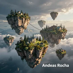 floating islands in the sky, islands connected by chains, landscape, fantasy, beautiful colors, beautiful composition, by andreas rocha