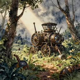 watercolor steampunk botanical nature