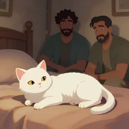 a white cat lying on the bed, characterized by roman shipunov, etienne hebinger, atey ghailan, cgsociety, fantasy art, 2 d game art
