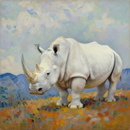 albino rhino on an autumn mountain top, oil on canvas by vincent van gogh, trending on artstation