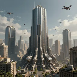 concept art of city 1 7, half - life universe, the citadel a giant skyscraper, combine, civil protection, cameras, drones, dystopian, mechanical, technological, control, hyperrealist, intricate digital art, breathtaking, artgem, artstation, volumetric lighting, real time render, 8 k ultra high definition, unreal 5