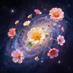 flower power spreading through the universe. cosmic digital art pastelpiece masterpiece trending on artstation by noel fielding, beeple, james gunn, gorillaz, marvel studios and dr seuss. hyper detailed art with 4 k macrolens, curated by beeple, unreal engine, art station and emmy winning gorillaz.