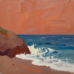 impasto quick minimalist painterly sketch, in rich glossy oil paint of a beautiful italian rough sea, claire tabouret
