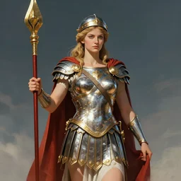 minerva, goddess of war, drawn by artgerm, digital artwork by karol bak and rhads
