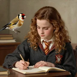 Painting of Emma Watson as Hermione Granger as A Girl Writing; The Pet Goldfinch, art by Henriette Browne, extremely detailed, 4K