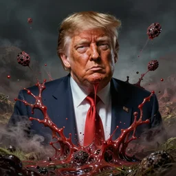 donald trump's repulsive true form bursting from within, oozing pus, by brian froud