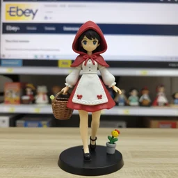 Image on the store website, eBay, 80mm Resin figure model of a woman as little red hood ,holding a basket under her left arm.