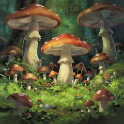 an anime movie background matte painting of a secret mushroom garden, fantasy, by makoto shinkai, trending on artstation, highly detailed
