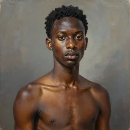 A portrait of a slender stylish and attractive non-binary person, dark skin tone, Indian, oil painting by Kehinde Wiley, majestic, detailed, high resolution