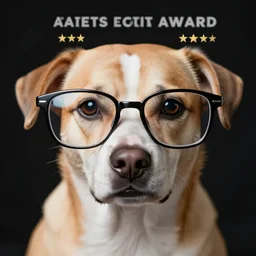 portrait of a female dog wearing glasses, photograph, award winning photography, 8 k resolution, macro lens, studio lighting