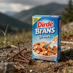 a box of razor blade bran flakes breakfast cereal now with rusty nails