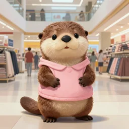 anthropomorphic furry otter wearing cute clothes in a mall, trending on art station, furaffinity, leonid afremov, petros afshar, painting