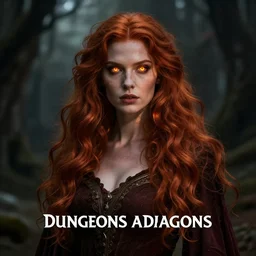 beautiful female sorceress, dungeons and Dragons, red hair, glowing eyes