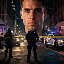 a police crime scene at night on the streets of new york. epic cinematic hyperrealism masterpiece. realistic poster with shaded lighting by craig mallismo, artgerm, jeremy lipkin and michael garmash, unreal engine, radiant light, detailed and complex environment, digital art, art station trends, detailed faces, detailed eyes