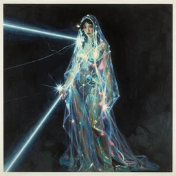 gum bichromate print of awe-inspiring award-winning concept art full body face portrait painting of attractive anglerfish cyberpunk Ashley Liao in neon shrouds as the goddess of lasers, sparks, by Julie Bell, Jean Delville, Virgil Finlay, Alphonse Mucha, Ayami Kojima, Amano, Charlie Bowater, Karol Bak, Greg Hildebrandt, Jean Delville, Frank Frazetta, Peter Kemp, and Pierre Puvis de Chavannesa, extremely moody lighting, glowing light and shadow, atmospheric, shadowy, cinematic, 8K,