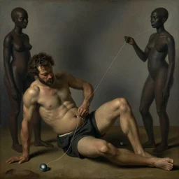 a man pulling threads out of his belly, by ambrosius benson, by hasui kawase, by beksinski, by wangechi mutu