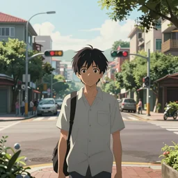street photography portrait, nice suburb in taipei, a great detailed anime still in streetscape shaded park daytime, traffic lights, octane render split lighting 8 k volumetric ambient studio lighting, cinematic, olympus, prime lens