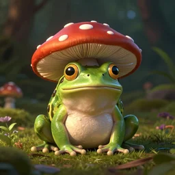 cute frog with a mushroom hat