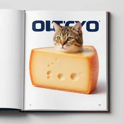 professional, studio, advertisement, magazine, photograph of a cheese that looks like a cat, studio lighting, simple background, vibrant