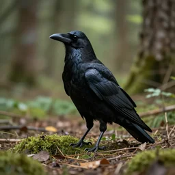 werecreature that is a mix between human and crow, photograph captured in a forest