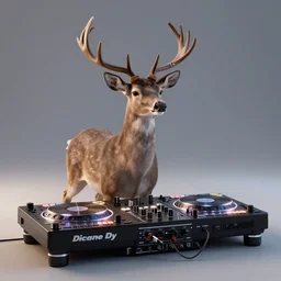 “a deer dj behind the turntables octane render hyperrealism, dynamic lighting 8k”