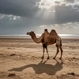 a camel walking on the dried up seabed of the english channel