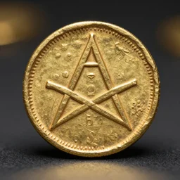 an ancient roman gold coin with the masonic symbol, close up photo, ultra realistic, studio photo, bokeh, 4 k, hd, highly detailed, centered