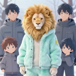 aesthetic portrait commission of an albino male furry anthro lion wearing a cute mint colored, cozy, soft pastel winter outfit. winter atmosphere character design by charlie bowater, ross tran, artgerm, and makoto shinkai. art from furaffinity, weasyl, deviant art, and tumblr.