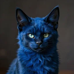 a blue - and - black male catbat fursona ( from the furry fandom ) with huge bat ears, photo portrait
