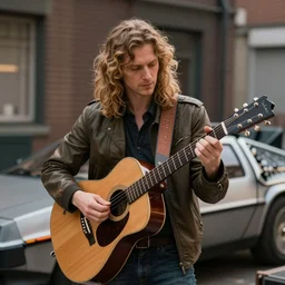 roland van campenhout playing guitar in a delorean