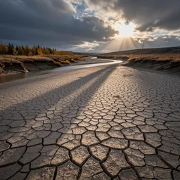 a dried up riverbed in the arctic, during a drought