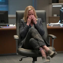 award winning shot of pepper potts, ceo of stark industries, sinks into her chair, desolate, her once - spotless office now covered in dust. she sobs. screenshot from the mcu, ambient lighting, 8 k, as played by gwyneth paltrow