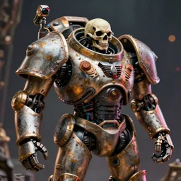 An old robot with a skull on its head, servitor, warhammer 40k, adeptus mechanicus, realistic 4k octane beautifully detailed render, 4k post-processing, highly detailed, intricate complexity, epic composition, magical atmosphere, cinematic lighting, masterpiece, ultra hd