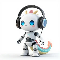 a robot dragon listening to music with headphones, wild psychedelic digital art