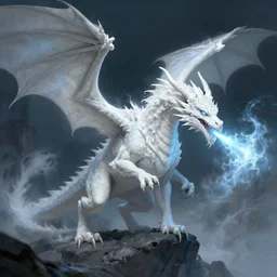 a white dragon breathing frost, dungeons and dragons, digital art, by John Howe and Alan Lee and Larry Elmore