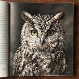 an adult covering page of an owl kitten. detailed.
