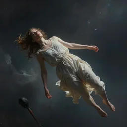realistic scene of human being lost in time and space, floating thru dimensions, greg rutkowski, seb mckinnon, matte painting, delicate, mysterious, hyper realism, ultra realistic, 8 k