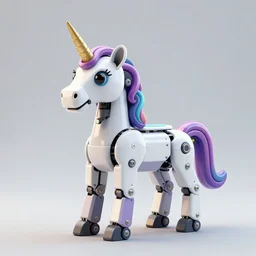 A colorful mechanical unicorn, 3D, detailed, 8k