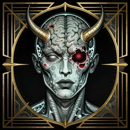 A portrait of the MRI brain damage demon, digital art by Dan Mumford and Peter Mohrbacher, highly detailed, trending on ArtStationHQ, in the style of art deco