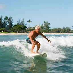 senior citizens surfing in Hawaii, 35mm film